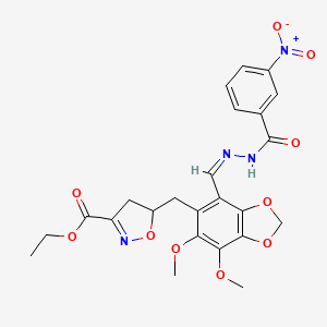 molecular formula C24H24N4O10 B11482156 ethyl 5-({6,7-dimethoxy-4-[(Z)-{2-[(3-nitrophenyl)carbonyl]hydrazinylidene}methyl]-1,3-benzodioxol-5-yl}methyl)-4,5-dihydro-1,2-oxazole-3-carboxylate 