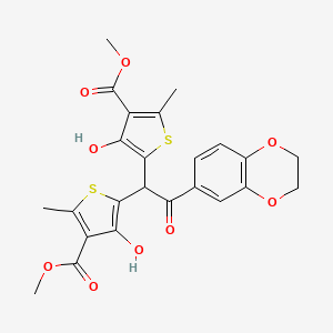 molecular formula C24H22O9S2 B11482172 Dimethyl 5,5'-[2-(2,3-dihydro-1,4-benzodioxin-6-yl)-2-oxoethane-1,1-diyl]bis(4-hydroxy-2-methylthiophene-3-carboxylate) 