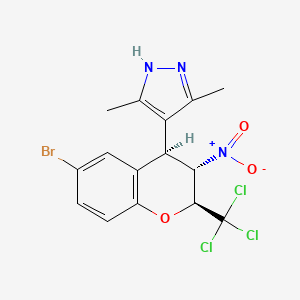 molecular formula C15H13BrCl3N3O3 B11482198 4-[(2S,3S,4R)-6-bromo-3-nitro-2-(trichloromethyl)-3,4-dihydro-2H-chromen-4-yl]-3,5-dimethyl-1H-pyrazole 