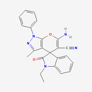 molecular formula C23H19N5O2 B11482223 6'-amino-1-ethyl-3'-methyl-2-oxo-1'-phenyl-1,2-dihydro-1'H-spiro[indole-3,4'-pyrano[2,3-c]pyrazole]-5'-carbonitrile 