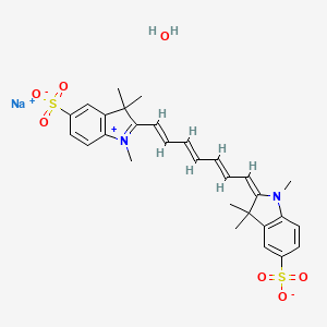 B1148224 sodium;(2E)-1,3,3-trimethyl-2-[(2E,4E,6E)-7-(1,3,3-trimethyl-5-sulfonatoindol-1-ium-2-yl)hepta-2,4,6-trienylidene]indole-5-sulfonate;hydrate CAS No. 135408-43-4