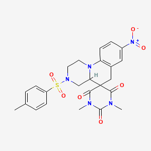 molecular formula C24H25N5O7S B11482249 1,5-Dimethyl-3'-(4-methylbenzenesulfonyl)-8'-nitro-1',2',3',4',4'A,6'-hexahydrospiro[1,5-diazinane-3,5'-pyrazino[1,2-A]quinoline]-2,4,6-trione 