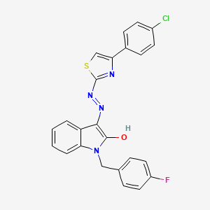 molecular formula C24H16ClFN4OS B11482250 (3Z)-3-{(2Z)-[4-(4-chlorophenyl)-1,3-thiazol-2(3H)-ylidene]hydrazinylidene}-1-(4-fluorobenzyl)-1,3-dihydro-2H-indol-2-one 