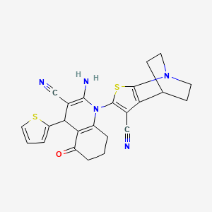 molecular formula C24H21N5OS2 B11482254 2-[2-amino-3-cyano-5-oxo-4-(thiophen-2-yl)-5,6,7,8-tetrahydroquinolin-1(4H)-yl]-5,6-dihydro-4H-4,7-ethanothieno[2,3-b]pyridine-3-carbonitrile 