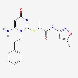 molecular formula C19H21N5O3S B11482255 2-{[6-amino-4-oxo-1-(2-phenylethyl)-1,4-dihydropyrimidin-2-yl]sulfanyl}-N-(5-methyl-1,2-oxazol-3-yl)propanamide 