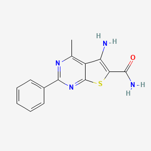 molecular formula C14H12N4OS B11482259 5-Amino-4-methyl-2-phenylthieno[2,3-d]pyrimidine-6-carboxamide 