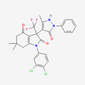 1-(3,4-dichlorophenyl)-6,6-dimethyl-3-(5-methyl-3-oxo-2-phenyl-2,3-dihydro-1H-pyrazol-4-yl)-3-(trifluoromethyl)-3,5,6,7-tetrahydro-1H-indole-2,4-dione