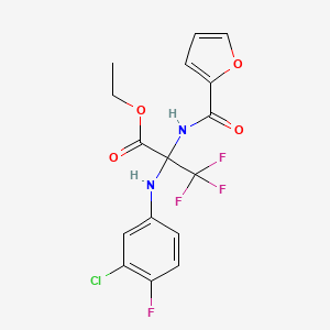 molecular formula C16H13ClF4N2O4 B11482292 Propanoic acid, 2-[(3-chloro-4-fluorophenyl)amino]-3,3,3-trifluoro-2-[(2-furanylcarbonyl)amino]-, ethyl ester 