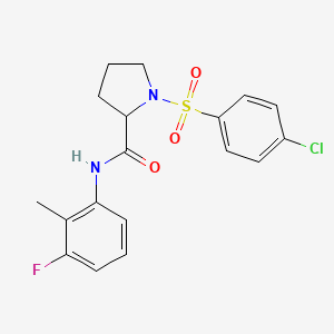 molecular formula C18H18ClFN2O3S B11482325 1-[(4-chlorophenyl)sulfonyl]-N-(3-fluoro-2-methylphenyl)prolinamide 