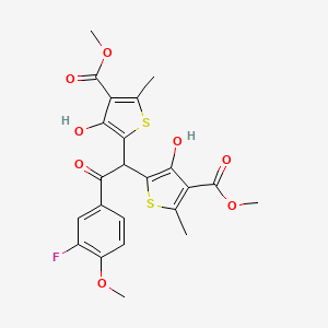 molecular formula C23H21FO8S2 B11482337 Dimethyl 5,5'-[2-(3-fluoro-4-methoxyphenyl)-2-oxoethane-1,1-diyl]bis(4-hydroxy-2-methylthiophene-3-carboxylate) 