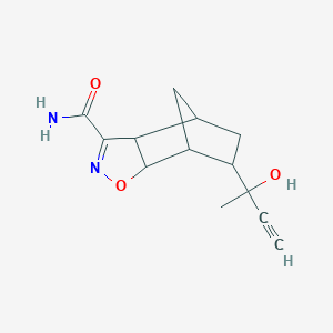 molecular formula C13H16N2O3 B11482378 6-(2-Hydroxybut-3-yn-2-yl)-3a,4,5,6,7,7a-hexahydro-4,7-methano-1,2-benzoxazole-3-carboxamide 