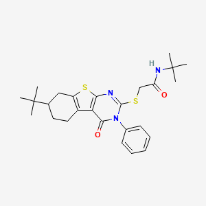 molecular formula C26H33N3O2S2 B11482387 N-tert-butyl-2-[(7-tert-butyl-4-oxo-3-phenyl-3,4,5,6,7,8-hexahydro[1]benzothieno[2,3-d]pyrimidin-2-yl)sulfanyl]acetamide 