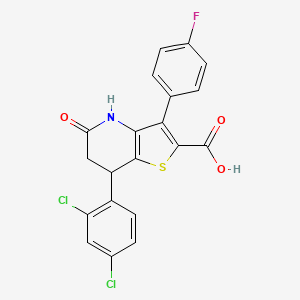 molecular formula C20H12Cl2FNO3S B11482395 7-(2,4-Dichlorophenyl)-3-(4-fluorophenyl)-5-oxo-4,5,6,7-tetrahydrothieno[3,2-b]pyridine-2-carboxylic acid 