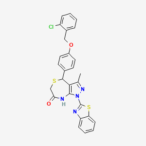 molecular formula C27H21ClN4O2S2 B11482399 1-(1,3-benzothiazol-2-yl)-4-{4-[(2-chlorobenzyl)oxy]phenyl}-3-methyl-4,8-dihydro-1H-pyrazolo[3,4-e][1,4]thiazepin-7(6H)-one 