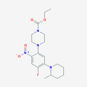 molecular formula C19H27FN4O4 B11482440 Ethyl 4-[4-fluoro-5-(2-methylpiperidin-1-yl)-2-nitrophenyl]piperazine-1-carboxylate 