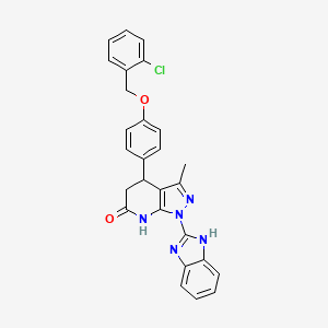 molecular formula C27H22ClN5O2 B11482460 1-(1H-benzimidazol-2-yl)-4-{4-[(2-chlorobenzyl)oxy]phenyl}-3-methyl-1,4,5,7-tetrahydro-6H-pyrazolo[3,4-b]pyridin-6-one 