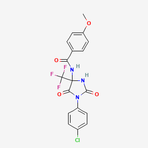 molecular formula C18H13ClF3N3O4 B11482487 N-[1-(4-chlorophenyl)-2,5-dioxo-4-(trifluoromethyl)imidazolidin-4-yl]-4-methoxybenzamide 