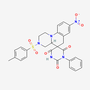 3'-(4-Methylbenzenesulfonyl)-8'-nitro-5-phenyl-1',2',3',4',4'A,6'-hexahydrospiro[1,5-diazinane-3,5'-pyrazino[1,2-A]quinoline]-2,4,6-trione