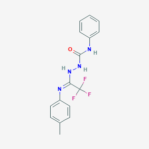 molecular formula C16H15F3N4O B11482511 Benzene, 1-methyl-4-[[2,2,2-trifluoro-1-[2-[(phenylamino)carbonyl]hydrazino]ethylidene]amino]- 