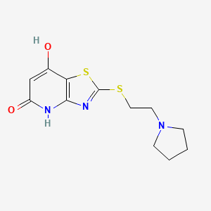 molecular formula C12H15N3O2S2 B11482520 2-{[2-(Pyrrolidin-1-yl)ethyl]sulfanyl}[1,3]thiazolo[4,5-b]pyridine-5,7-diol 