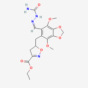 ethyl 5-({6-[(Z)-(2-carbamoylhydrazinylidene)methyl]-4,7-dimethoxy-1,3-benzodioxol-5-yl}methyl)-4,5-dihydro-1,2-oxazole-3-carboxylate