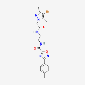 molecular formula C19H21BrN6O3 B11482590 N-(2-{[(4-bromo-3,5-dimethyl-1H-pyrazol-1-yl)acetyl]amino}ethyl)-3-(4-methylphenyl)-1,2,4-oxadiazole-5-carboxamide 