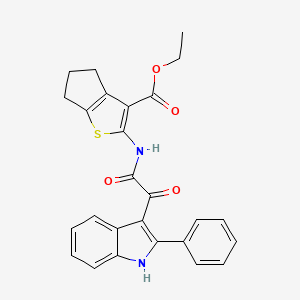 molecular formula C26H22N2O4S B11482602 ethyl 2-{[oxo(2-phenyl-1H-indol-3-yl)acetyl]amino}-5,6-dihydro-4H-cyclopenta[b]thiophene-3-carboxylate 