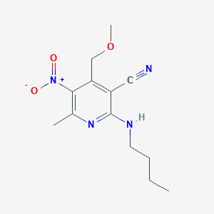 molecular formula C13H18N4O3 B11482618 2-(Butylamino)-4-(methoxymethyl)-6-methyl-5-nitropyridine-3-carbonitrile 