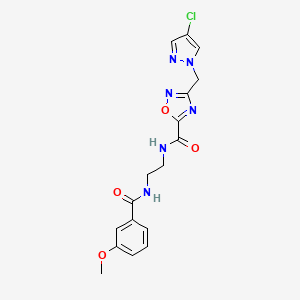 molecular formula C17H17ClN6O4 B11482627 3-[(4-chloro-1H-pyrazol-1-yl)methyl]-N-(2-{[(3-methoxyphenyl)carbonyl]amino}ethyl)-1,2,4-oxadiazole-5-carboxamide 