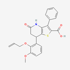 molecular formula C24H21NO5S B11482658 7-[3-Methoxy-2-(prop-2-en-1-yloxy)phenyl]-5-oxo-3-phenyl-4,5,6,7-tetrahydrothieno[3,2-b]pyridine-2-carboxylic acid 