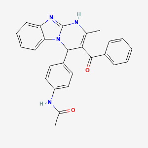 molecular formula C26H22N4O2 B11482714 N-[4-(3-benzoyl-2-methyl-1,4-dihydropyrimido[1,2-a]benzimidazol-4-yl)phenyl]acetamide 