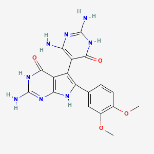 molecular formula C18H18N8O4 B11482745 2-amino-5-(2,4-diamino-6-oxo-1,6-dihydropyrimidin-5-yl)-6-(3,4-dimethoxyphenyl)-3,7-dihydro-4H-pyrrolo[2,3-d]pyrimidin-4-one 