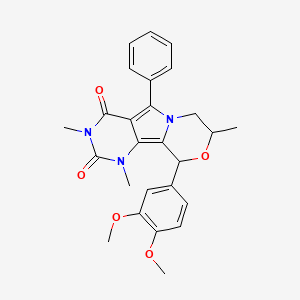 molecular formula C26H27N3O5 B11482797 13-(3,4-dimethoxyphenyl)-3,5,11-trimethyl-8-phenyl-12-oxa-3,5,9-triazatricyclo[7.4.0.02,7]trideca-1,7-diene-4,6-dione 