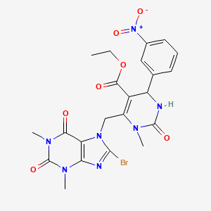 ethyl 6-[(8-bromo-1,3-dimethyl-2,6-dioxo-1,2,3,6-tetrahydro-7H-purin-7-yl)methyl]-1-methyl-4-(3-nitrophenyl)-2-oxo-1,2,3,4-tetrahydropyrimidine-5-carboxylate