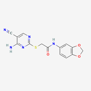 molecular formula C14H11N5O3S B11482822 2-[(4-amino-5-cyanopyrimidin-2-yl)sulfanyl]-N-(1,3-benzodioxol-5-yl)acetamide 