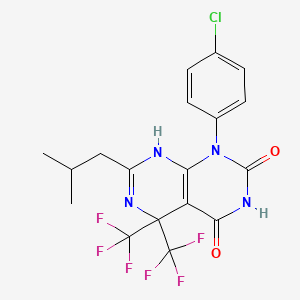 molecular formula C18H15ClF6N4O2 B11482824 1-(4-chlorophenyl)-7-(2-methylpropyl)-5,5-bis(trifluoromethyl)-5,8-dihydropyrimido[4,5-d]pyrimidine-2,4(1H,3H)-dione 