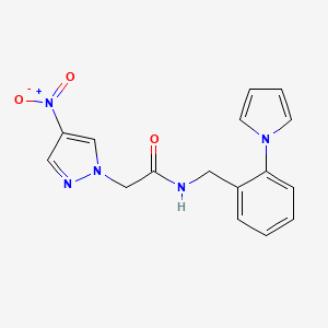 molecular formula C16H15N5O3 B11482836 2-(4-nitro-1H-pyrazol-1-yl)-N-[2-(1H-pyrrol-1-yl)benzyl]acetamide 