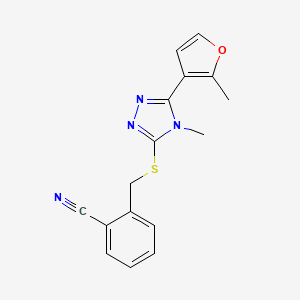 molecular formula C16H14N4OS B11482853 2-({[4-methyl-5-(2-methyl-3-furyl)-4H-1,2,4-triazol-3-yl]sulfanyl}methyl)benzonitrile 