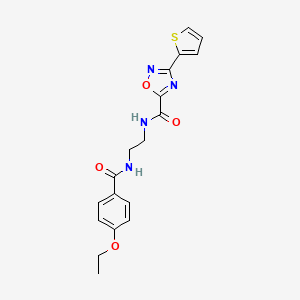 molecular formula C18H18N4O4S B11482910 N-(2-{[(4-ethoxyphenyl)carbonyl]amino}ethyl)-3-(thiophen-2-yl)-1,2,4-oxadiazole-5-carboxamide 