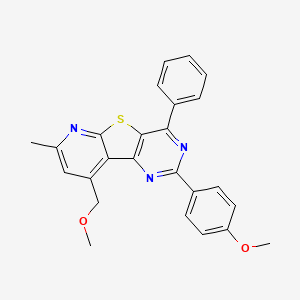 molecular formula C25H21N3O2S B11483034 13-(methoxymethyl)-4-(4-methoxyphenyl)-11-methyl-6-phenyl-8-thia-3,5,10-triazatricyclo[7.4.0.02,7]trideca-1(13),2(7),3,5,9,11-hexaene 