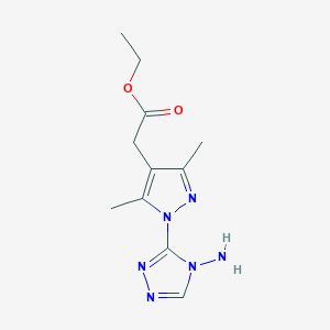 molecular formula C11H16N6O2 B11483039 1H-Pyrazole-4-acetic acid, 1-(4-amino-4H-1,2,4-triazol-3-yl)-3,5-dimethyl-, ethyl ester 