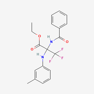 molecular formula C19H19F3N2O3 B11483052 Propanoic acid, 2-(benzoylamino)-3,3,3-trifluoro-2-[(3-methylphenyl)amino]-, ethyl ester 