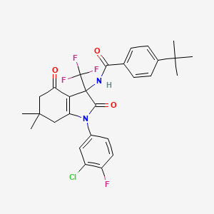 4-tert-butyl-N-[1-(3-chloro-4-fluorophenyl)-6,6-dimethyl-2,4-dioxo-3-(trifluoromethyl)-2,3,4,5,6,7-hexahydro-1H-indol-3-yl]benzamide