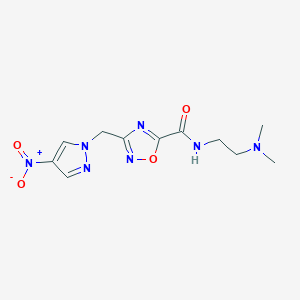 molecular formula C11H15N7O4 B11483085 N-[2-(dimethylamino)ethyl]-3-[(4-nitro-1H-pyrazol-1-yl)methyl]-1,2,4-oxadiazole-5-carboxamide 