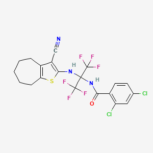 molecular formula C20H15Cl2F6N3OS B11483203 2,4-dichloro-N-{2-[(3-cyano-5,6,7,8-tetrahydro-4H-cyclohepta[b]thiophen-2-yl)amino]-1,1,1,3,3,3-hexafluoropropan-2-yl}benzamide 