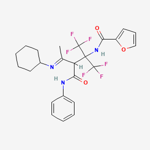 molecular formula C24H25F6N3O3 B11483241 N-[(4E)-4-(cyclohexylimino)-1,1,1-trifluoro-3-(phenylcarbamoyl)-2-(trifluoromethyl)pentan-2-yl]furan-2-carboxamide 