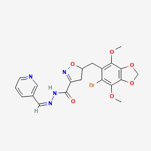 molecular formula C20H19BrN4O6 B11483245 5-[(6-bromo-4,7-dimethoxy-1,3-benzodioxol-5-yl)methyl]-N'-[(Z)-pyridin-3-ylmethylidene]-4,5-dihydro-1,2-oxazole-3-carbohydrazide 