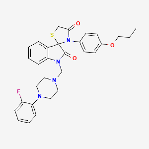 molecular formula C30H31FN4O3S B11483253 1-{[4-(2-Fluorophenyl)piperazin-1-YL]methyl}-3'-(4-propoxyphenyl)-1,2-dihydrospiro[indole-3,2'-[1,3]thiazolidine]-2,4'-dione 