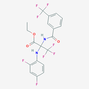 molecular formula C19H14F8N2O3 B11483272 Ethyl 2-[(2,4-difluorophenyl)amino]-3,3,3-trifluoro-2-{[3-(trifluoromethyl)phenyl]formamido}propanoate 