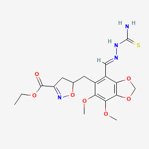 ethyl 5-({4-[(E)-(2-carbamothioylhydrazinylidene)methyl]-6,7-dimethoxy-1,3-benzodioxol-5-yl}methyl)-4,5-dihydro-1,2-oxazole-3-carboxylate